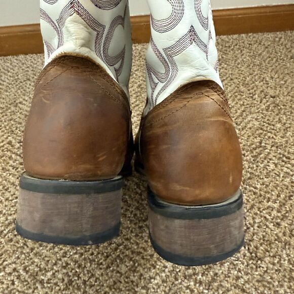 Laredo Western Boots Womens Mesquite Leather Square Taupe White 5621 Size 10 - Picture 4 of 12